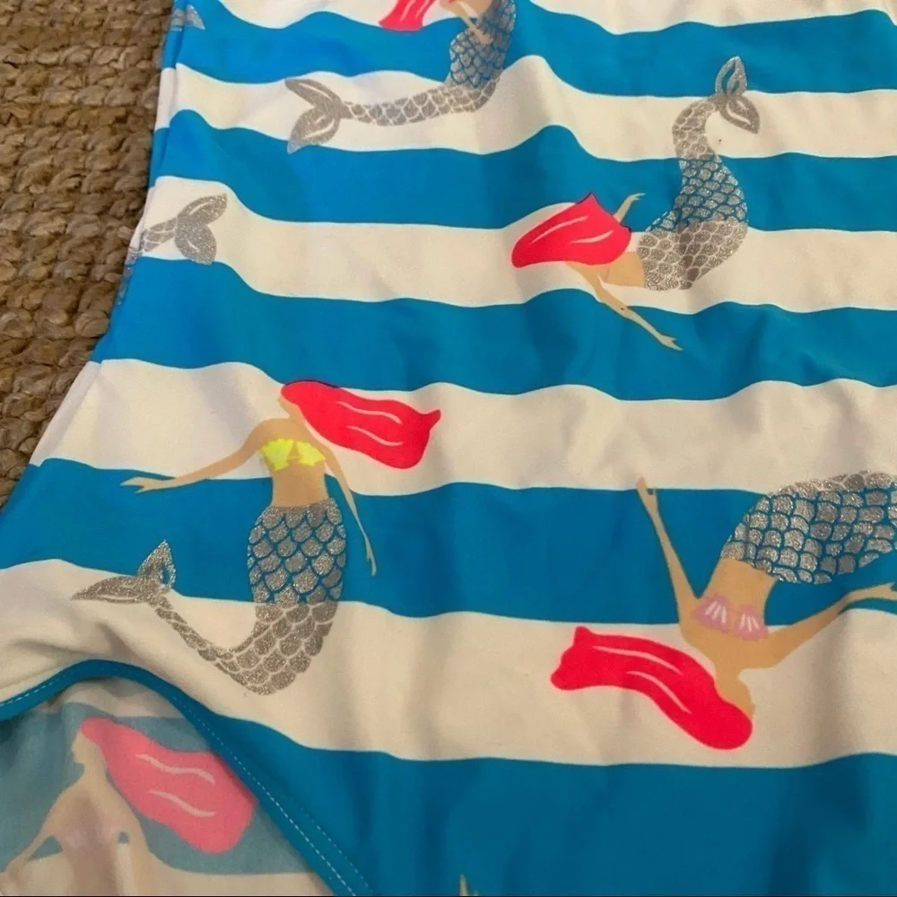 Mini Boden Mermaid striped Swimsuit girls 9-10Y cross-back
